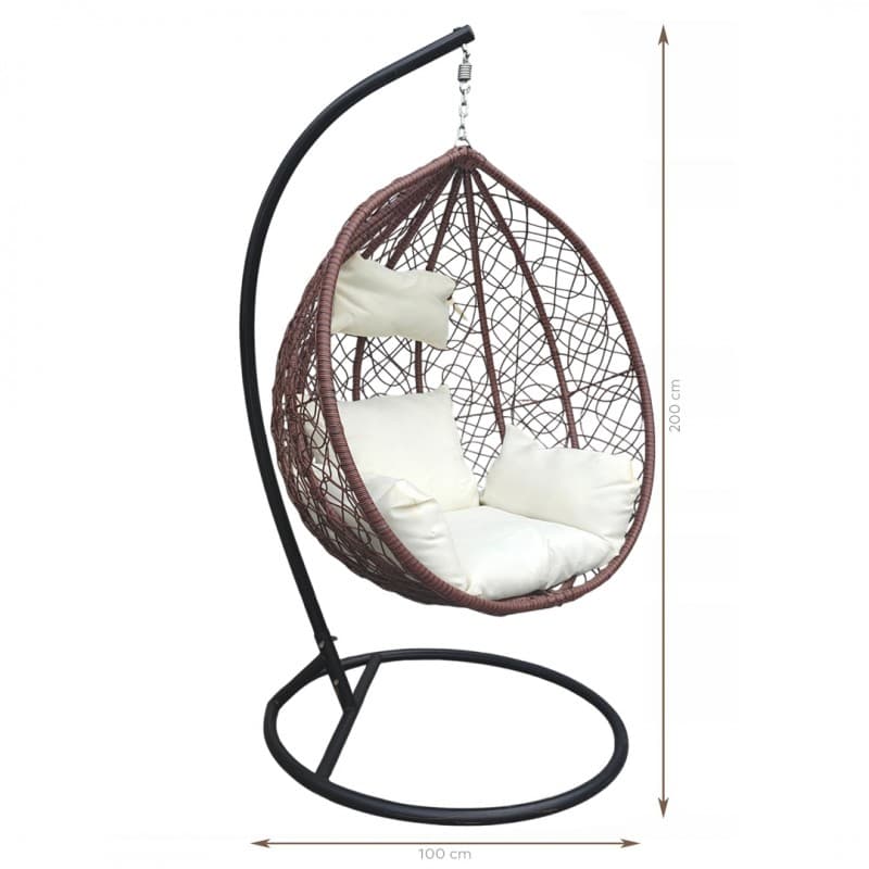 Fotel wiszący, huśtawka kokon brązowy z jasnymi poduszkami KR23BR