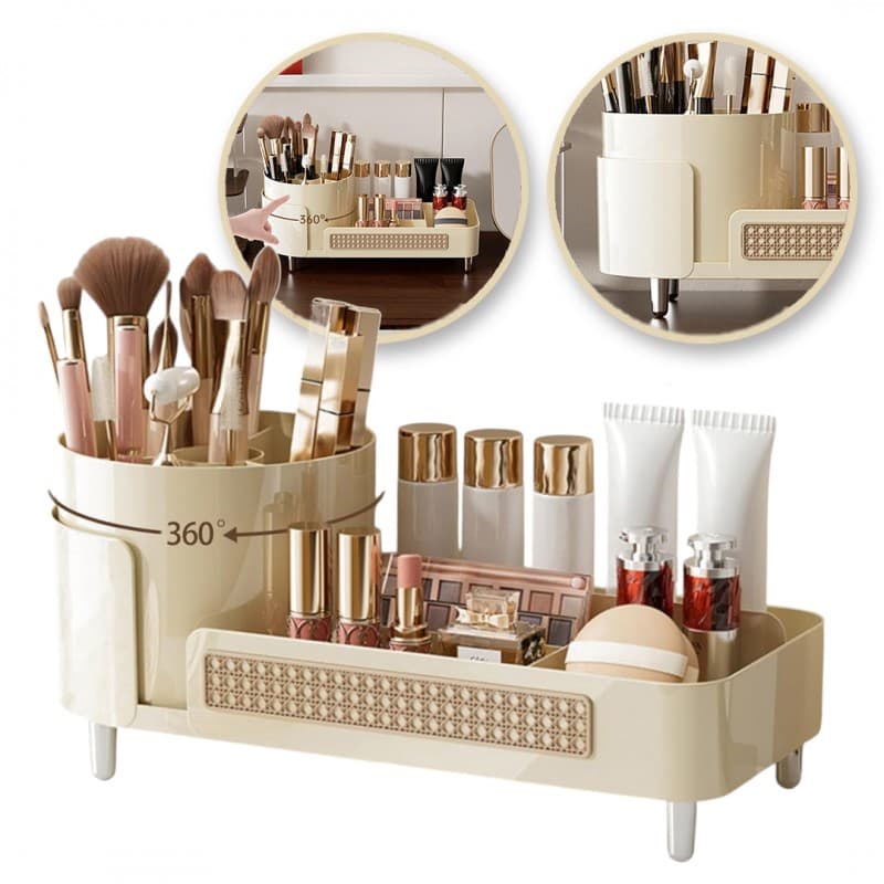 Organizer na pędzle, kosmetyki, plecionka wiedeńska obrotowy 34,5x7,8x15 cm CB75K